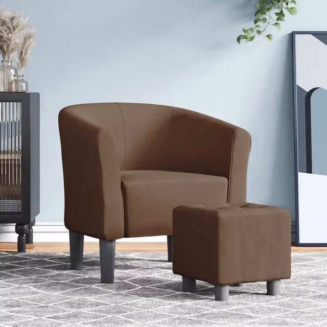 Poltrona Cabriolet con Poggiapiedi vidaXL in Tessuto Marrone con Struttura in Legno e Plastica L/P/H: 70 x 68 x 56 cm