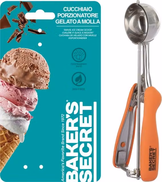 Cucchiaio porzionatore per gelato a molla Baker's Secret in acciaio inossidabile color argento