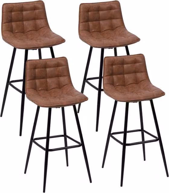 Set di 4 sgabelli da bar IDMarket MADY in ecopelle marrone con struttura in metallo nero stile industrial