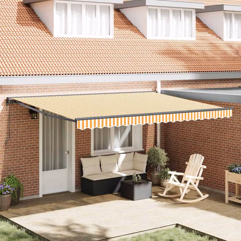 Struttura tenda parasole vidaXL in alluminio e poliestere, Giallo, Bianco e Nero, L: 450 cm x P: 300 cm