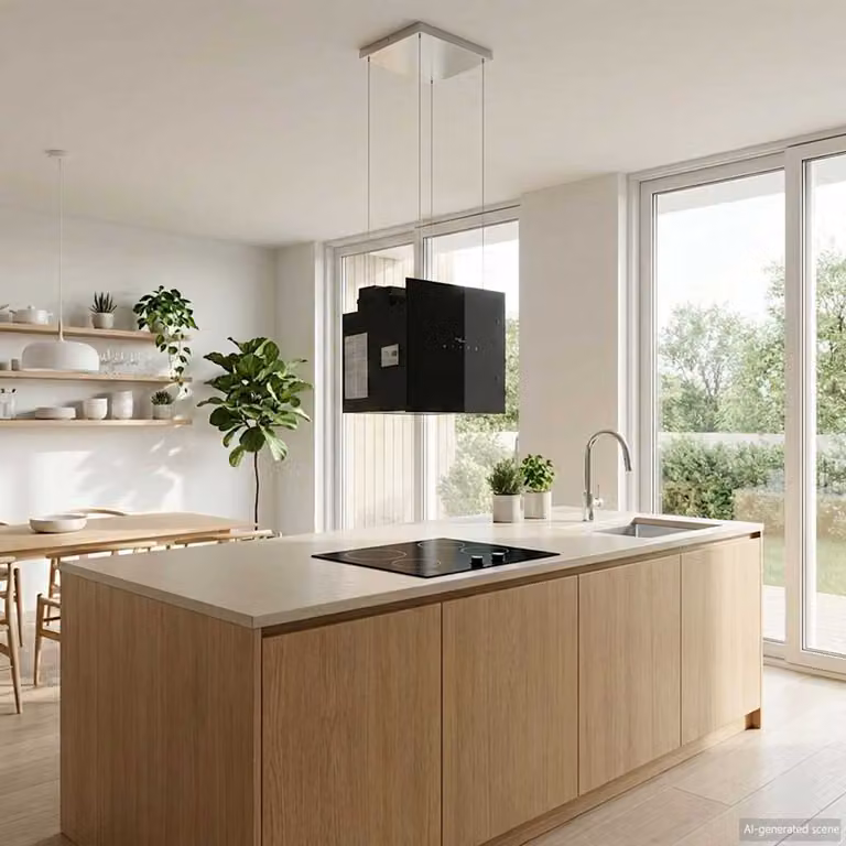 vidaXL Cappa da Cucina a Isola in Vetro Temperato e Acciaio Inox, Colore Nero, con Display LED e Sensore Tattile, L: 128,5 cm, P: 38,0 cm, H: 37,5 cm