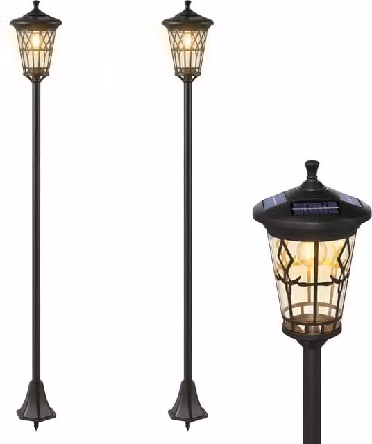 Set di 2 Lampioni Solari da Giardino Zephmum in Acciaio Inox e Colore Nero, Altezza: 186 cm