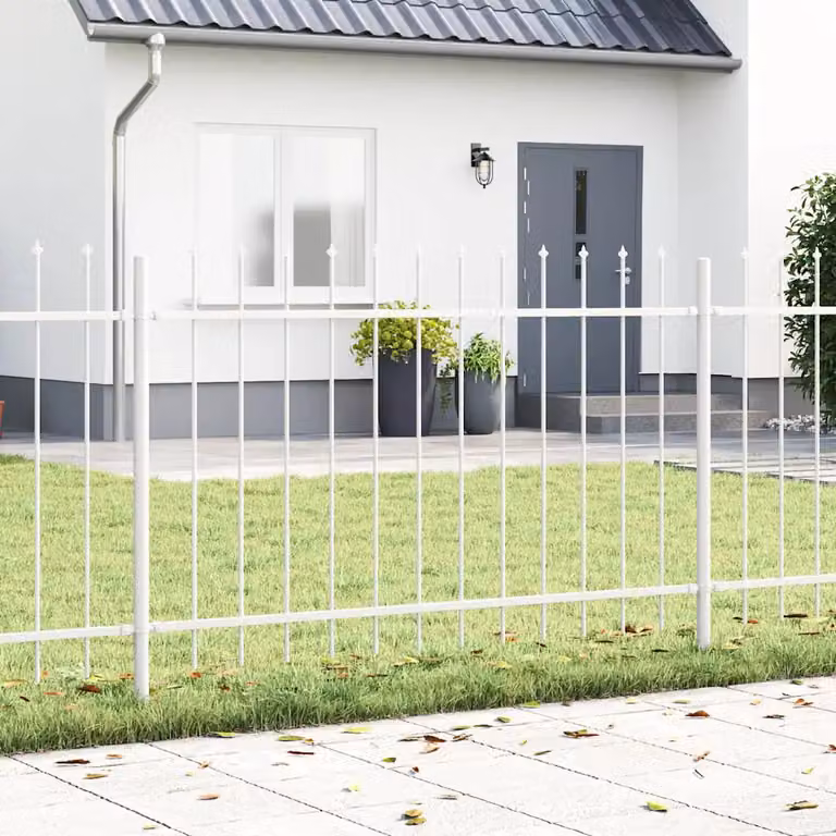 Set di 9 recinzioni per giardino vidaXL WOERDEN in acciaio verniciato a polvere, Bianco, L: 15,3 m x H: 0,8 m