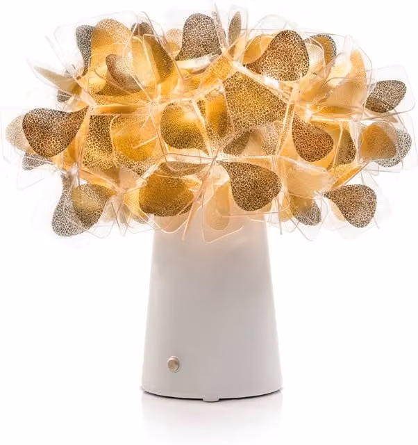 Lampada da tavolo Slamp Clizia Mama non Mama con batteria ricaricabile, colore bianco e oro/ottone, luce LED bianco caldo