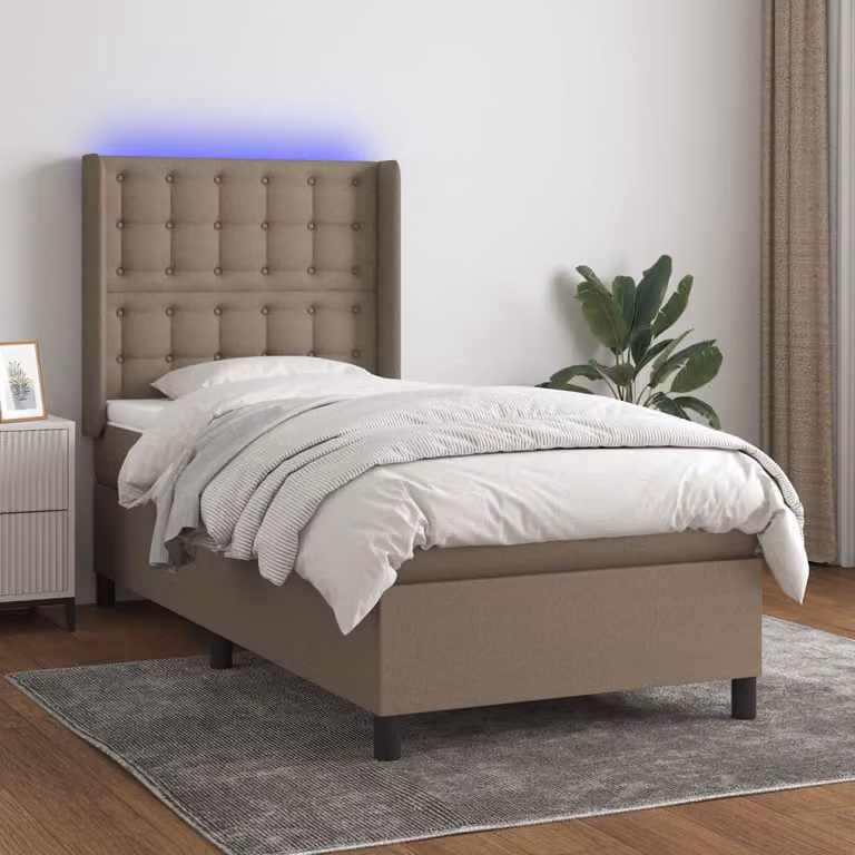Letto Ibrido con Materasso e Illuminazione LED vidaXL in Tessuto Tortora L/P/H: 90 x 190 cm