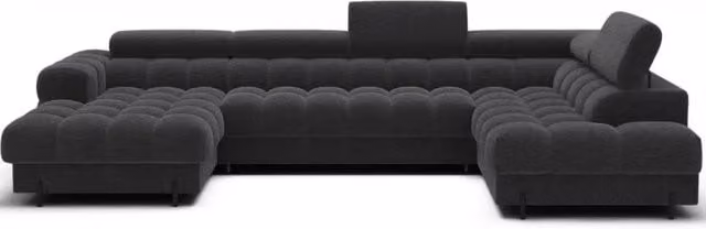 Divano panoramico convertibile FERARIA MEUBLORAMA colore antracite con angolo destro, funzione letto e poggiatesta regolabile, L: 358 cm, P: 93 cm, H: 202 cm
