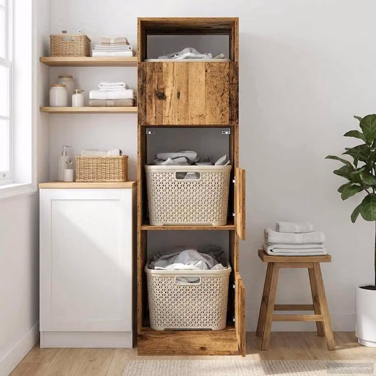 Mobile da lavanderia vidaXL con ante in legno vecchio, colore marrone e grigio, L/P/H: 50 x 68 x 162 cm