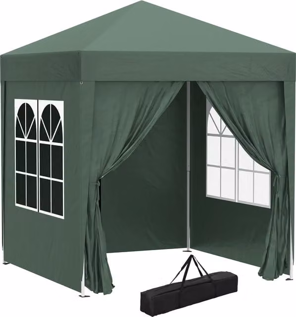 Gazebo pieghevole Outsunny con 4 pareti rimovibili e borsa da trasporto in metallo e poliestere, Verde, 2 x 2 m