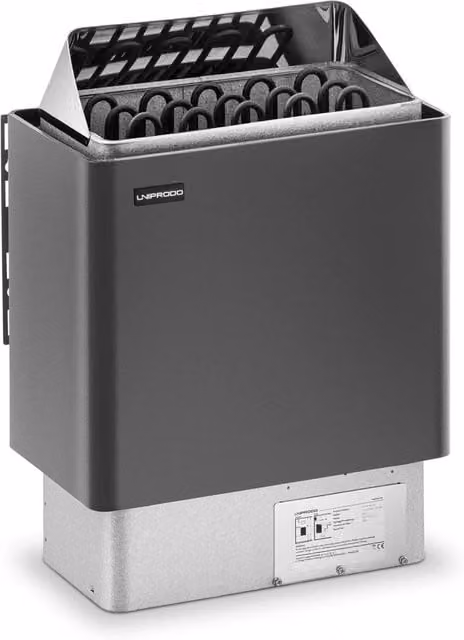 Stufa per sauna elettrica Uniprodo da 8 kW, modello finlandese a parete in lega di alluminio e zinco, colore grigio antracite