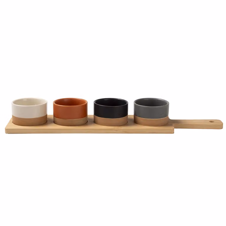 Antipastiera Gusto Casa Linea Terranostra con 4 Ciotole in Ceramica Multicolore e Base in Bamboo, L: 40 cm, H: 9,5 cm