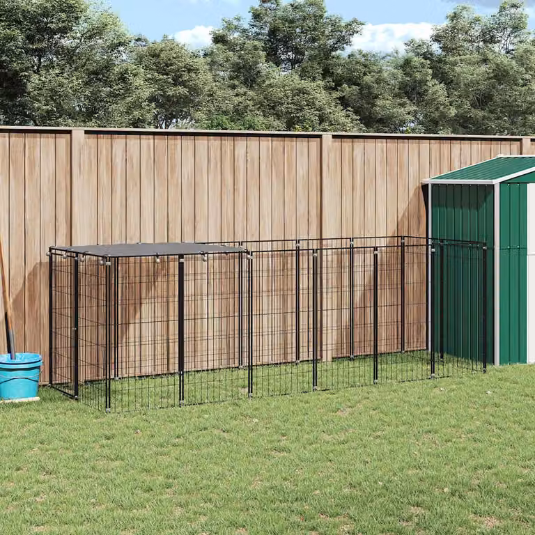 Gabbia per cani vidaXL in metallo resistente alle intemperie, colore nero e grigio, L 330 cm x P 110 cm x H 110 cm