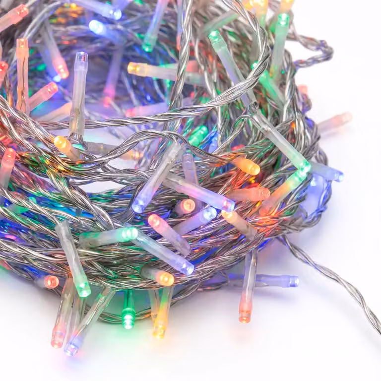 DICTROLUX Catena Luminosa RGB con 500 LED Multicolor e Cavo Trasparente, Lunghezza: 15 m