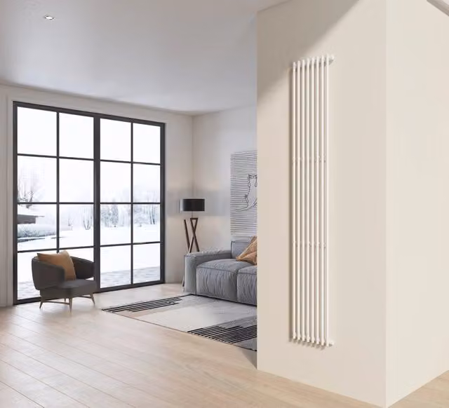 Radiatore design Taco in acciaio bianco con tubi tondi, H: 200 cm, L: 34 cm