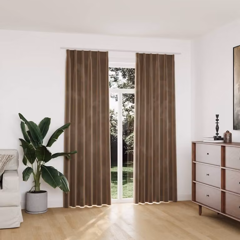 Set di 2 tende oscuranti vidaXL in velluto beige con ganci, L 140 cm x H 225 cm