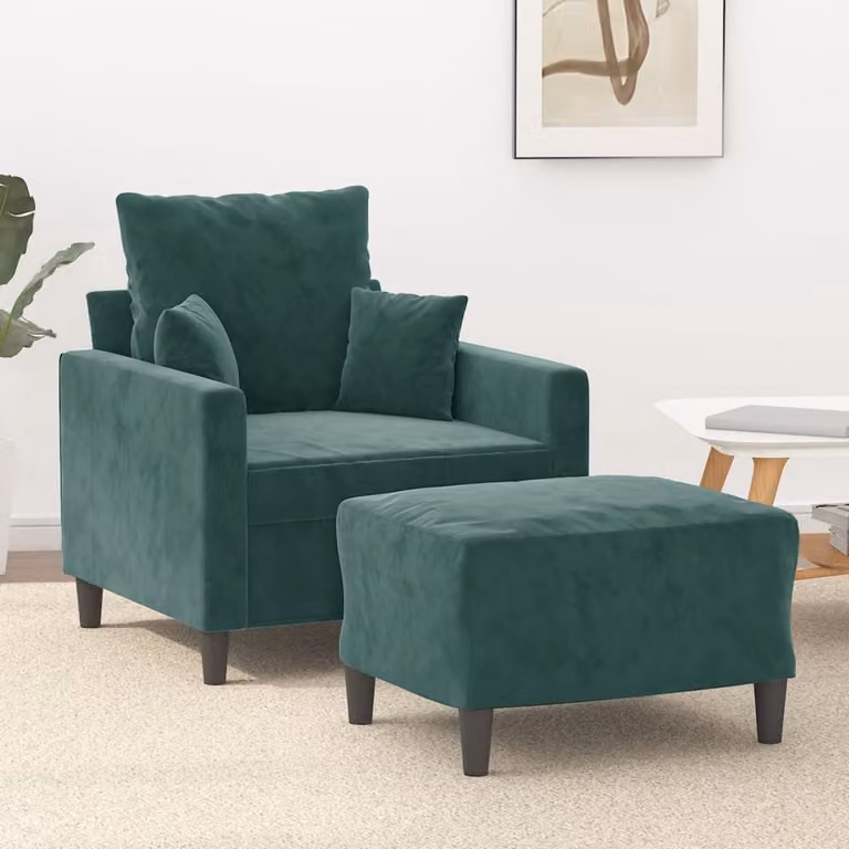 vidaXL Poltroncina con Poggiapiedi in Velluto Verde con Braccioli e Design Moderno