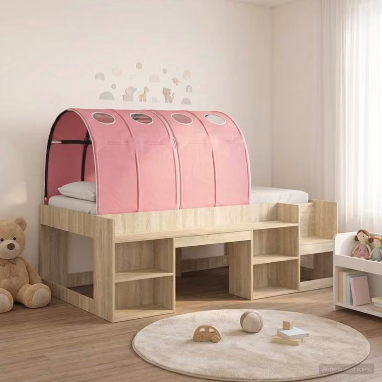 Letto per bambini con tunnel vidaXL in legno ingegnerizzato, Rovere e Rosa, L/P/H: 190 x 90 x 118,5 cm