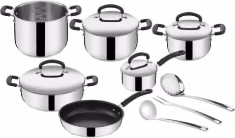 Set di pentole Lagostina Linea Pratica in acciaio inox 18/10 color argento, 13 pezzi, compatibile con induzione