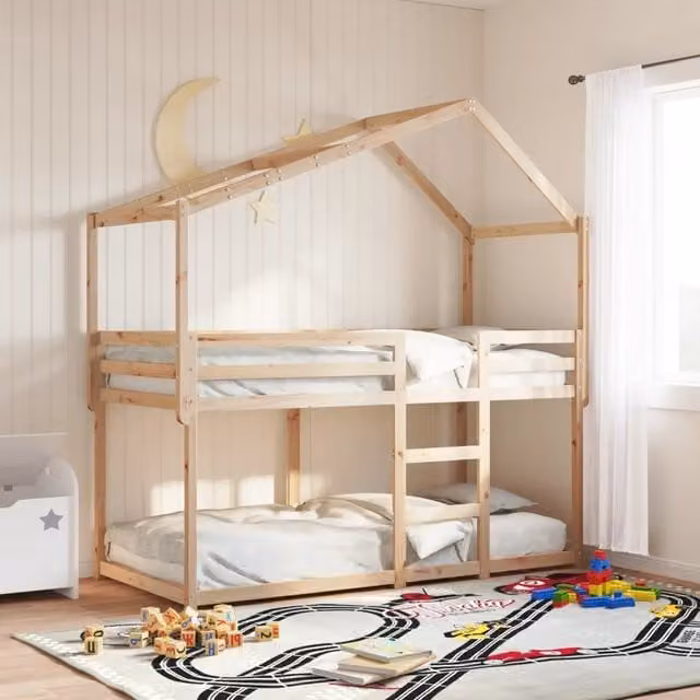 vidaXL Letto a Castello per Bambini in Legno di Pino Marrone, L/P/H: 90 x 190 x 195,5 cm