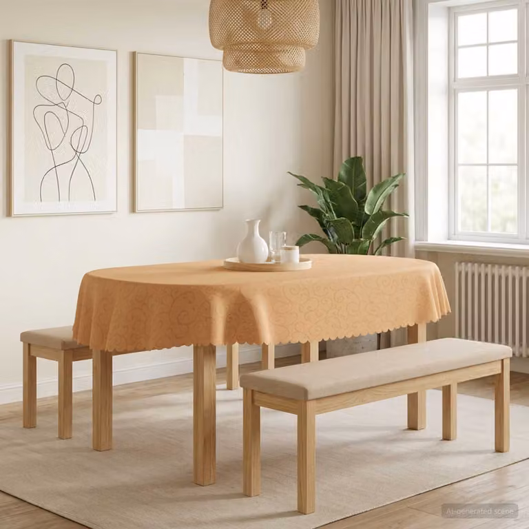 Set di 5 tovaglie ovali vidaXL in jacquard beige, idrorepellenti e lavabili in lavatrice, L: 130 cm x P: 180 cm