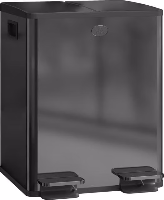 Pattumiera da cucina HOMCOM in acciaio inossidabile con 2 scomparti da 20 L, coperchio soft close e pedale, colore nero, L: 45,8 cm, P: 36 cm, H: 51,6 cm