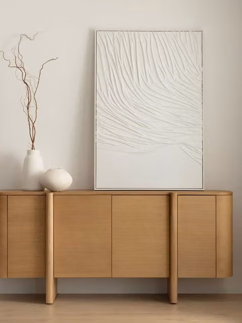 Quadro Life Kenay Home stile astratto minimalista su tela, colore bianco, L: 80 cm x H: 120 cm