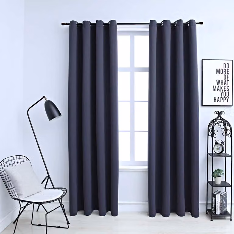 Set di 2 tende oscuranti vidaXL con anelli in metallo, colore antracite, L: 140 cm x H: 245 cm