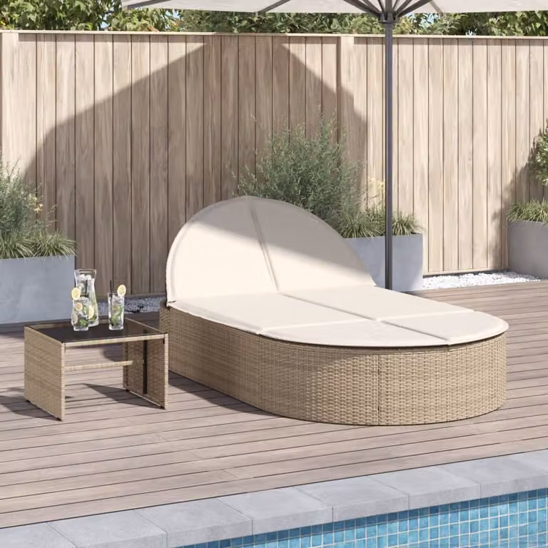 vidaXL Lettino Prendisole in Polyrattan Beige con Cuscini Impermeabili e Poggiatesta Regolabile