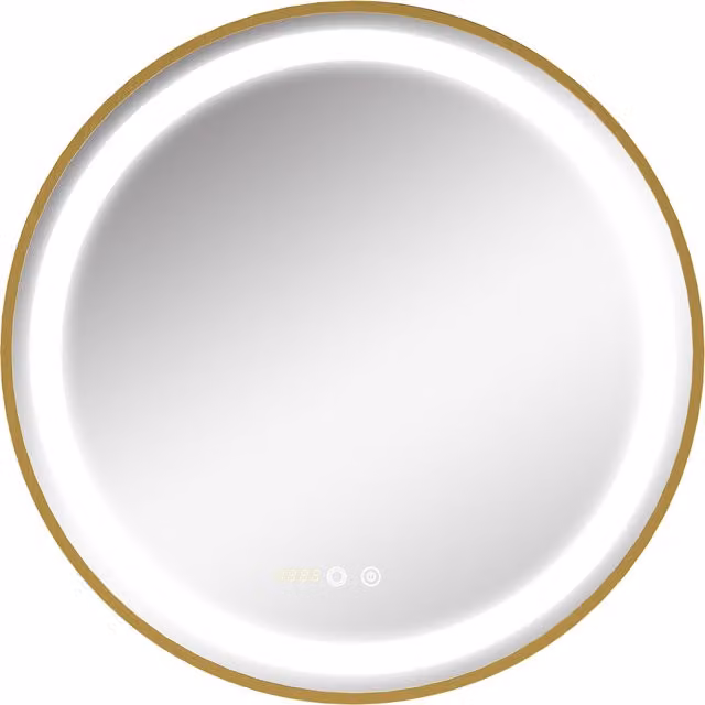 Specchio da bagno rotondo kleankin con luce LED regolabile a 3 tonalità e funzione memoria, colore oro, Ø 60 cm