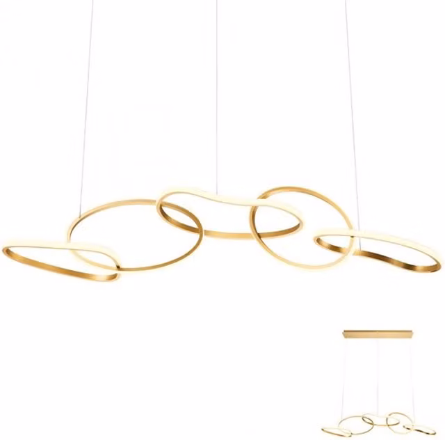 Lampada a sospensione Redo Group Bias in metallo e silicone, design moderno ad anello, bianco e oro, dimmerabile e con altezza regolabile
