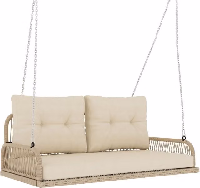 Altalena da giardino Minimal a 2 posti in rattan beige con cuscini L: 115 cm, P: 66 cm, H: 44 cm