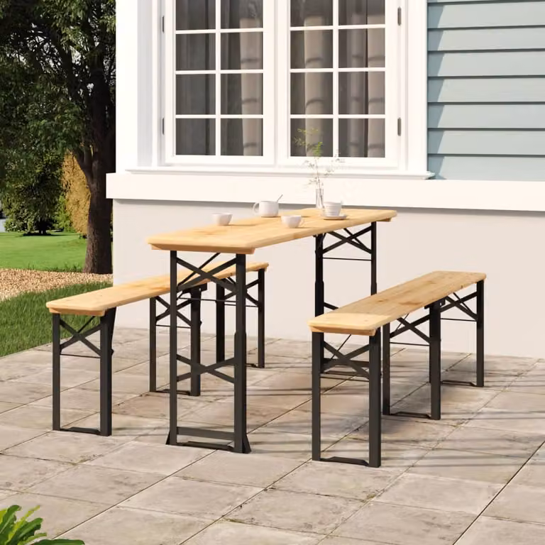 vidaXL Tavolo Pieghevole da Birreria in Legno di Abete, Altezza Regolabile, L/P/H: 170 x 50 x 75/105 cm