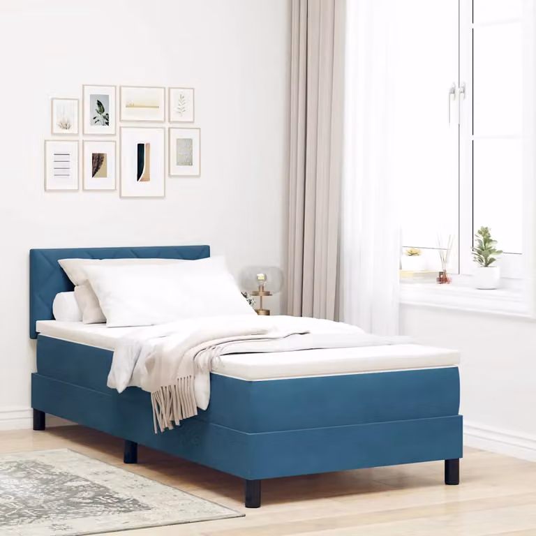 Letto a molle con testiera vidaXL in velluto blu, L/P/H: 90 x 200 x 140 cm