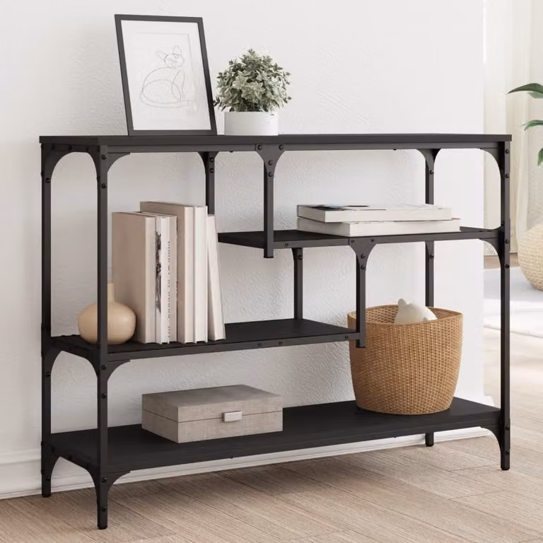 vidaXL Tavolino Consolle Nero in Legno e Metallo, L 100 x P 30 x H 75 cm