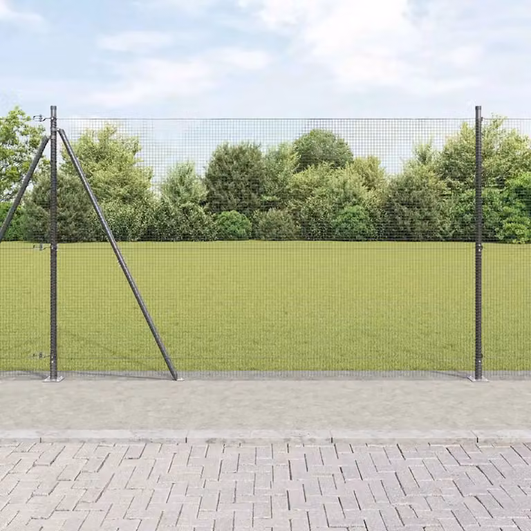 Recinzione metallica saldata vidaXL con base in cemento, colore grigio, dimensioni 25 x 1,6 m