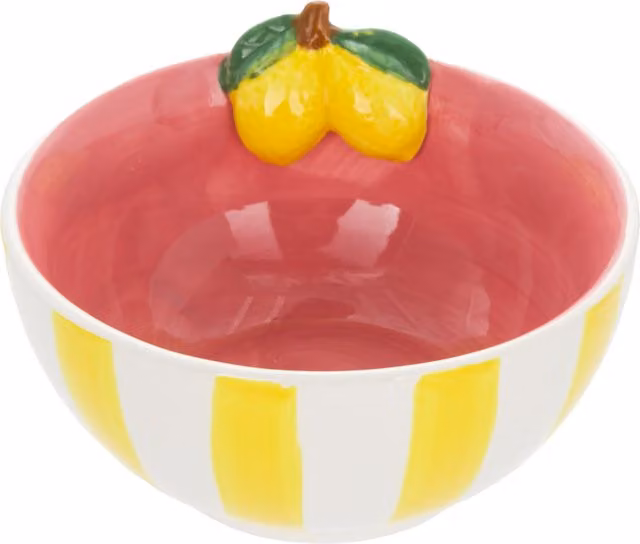 Ciotola dessert in ceramica Florafruit con motivo a righe gialle e limoni, Diametro: 10,8 cm
