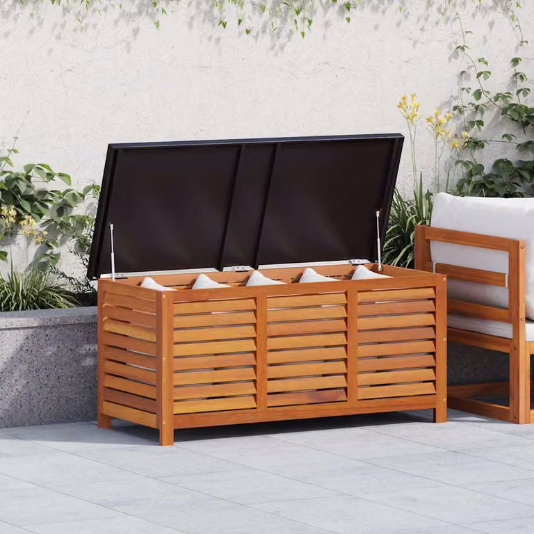 vidaXL Cassapanca da Giardino in Legno di Eucalipto Trattato, L: 117 cm, P: 50 cm, H: 55 cm