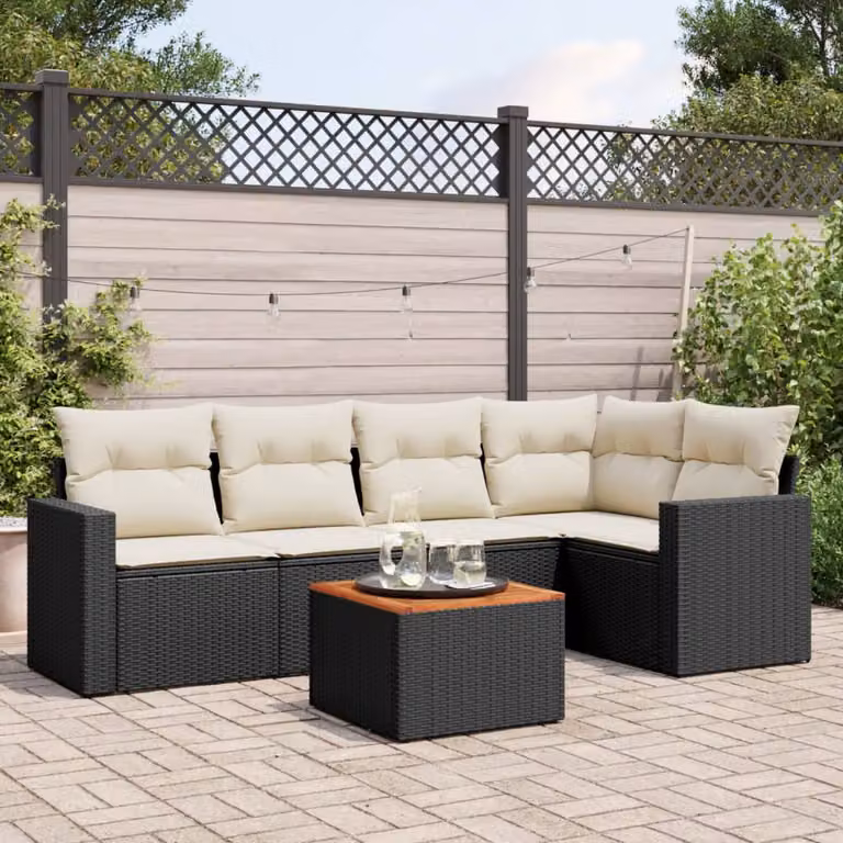 vidaXL Set Divano da Giardino a L 6 pz in Polyrattan con Cuscini e Tavolino da Esterno Nero