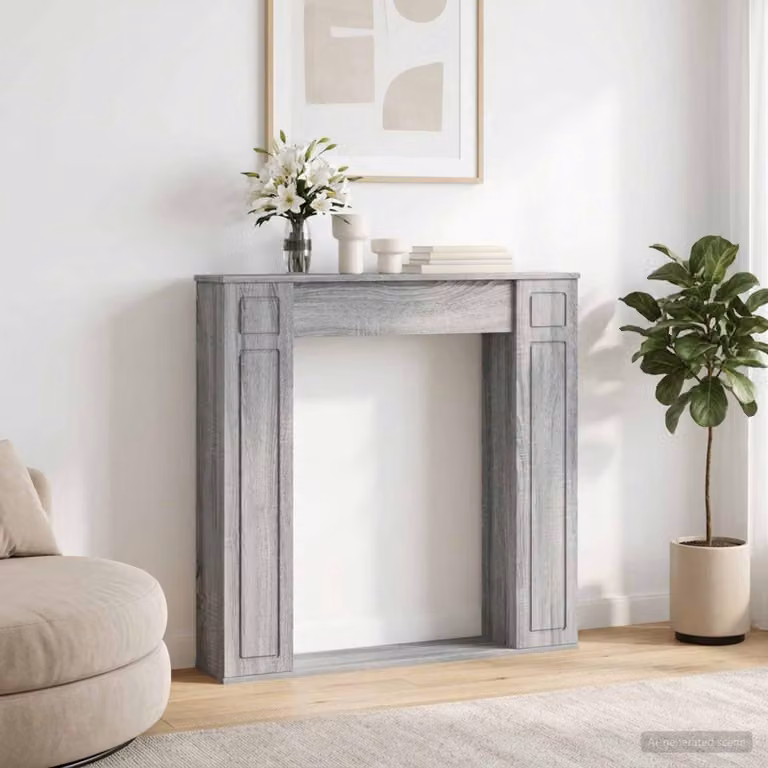 Cornice per camino moderna vidaXL in legno color grigio, L: 100 cm, P: 20 cm, H: 100 cm