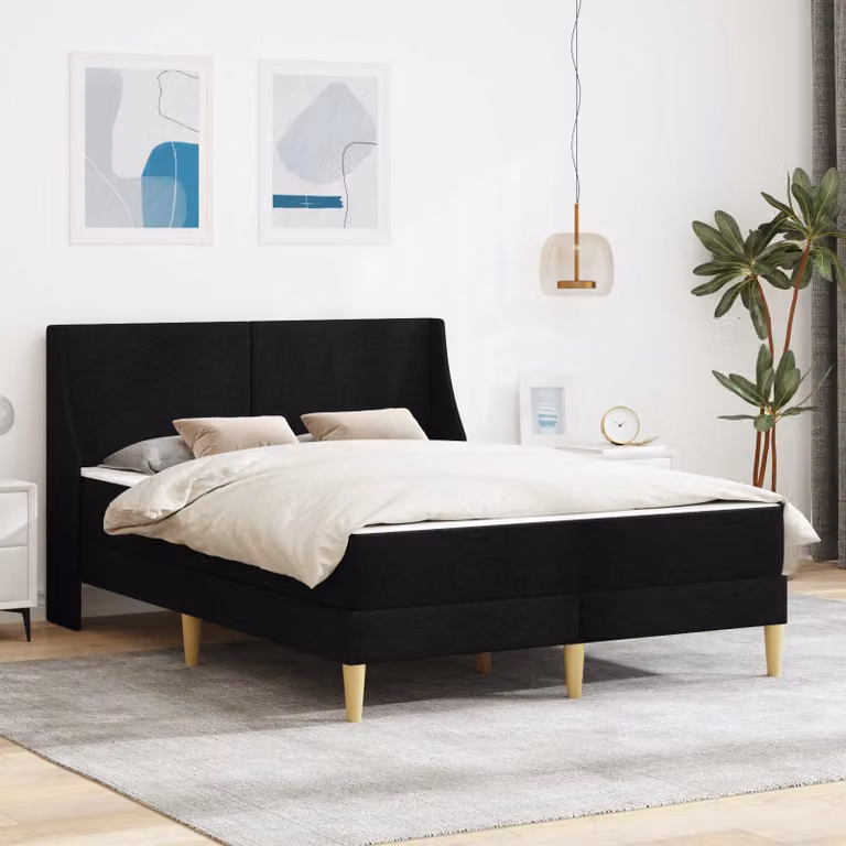 Letto moderno vidaXL con materasso in schiuma e testiera imbottita in poliestere, colore nero