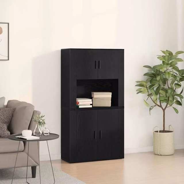 Credenza moderna vidaXL in MDF e metallo, colore nero, L 80 cm x P 33 cm x H 150 cm