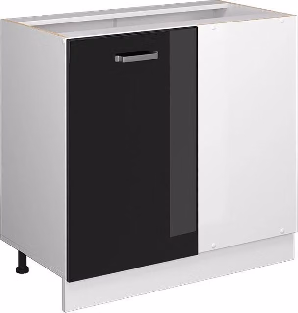 Armadio ad angolo universale R-Line Vicco Nero lucido con ante, L: 86 cm, P: 46 cm, H: 81,6 cm