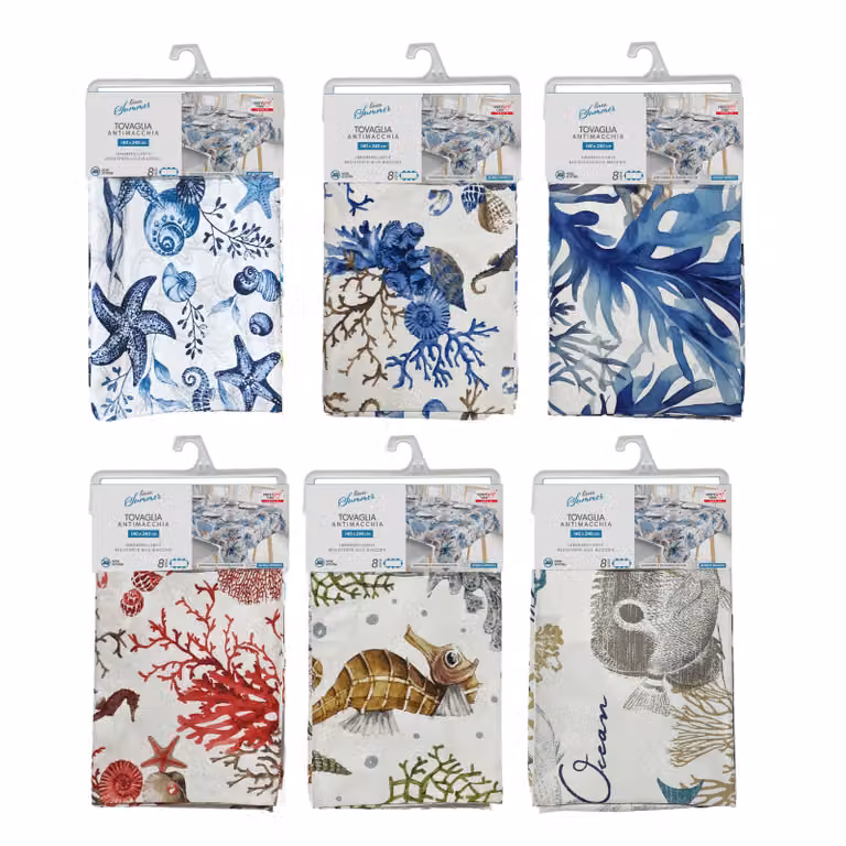 Tovaglia Antimacchia Vestiamo Casa Linea Summer con Fantasia Floreale Blu per 8 Posti L: 240 cm, P: 140 cm