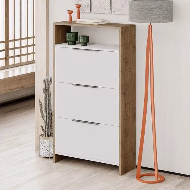Scarpiera Kaju GIORDANOSHOP con 3 Ante in MDF Bianco e Noce L: 78 cm, P: 28 cm, H: 139,2 cm