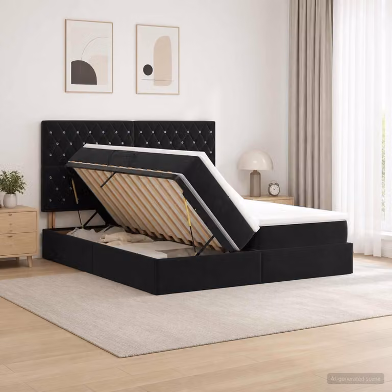 Letto con contenitore e testiera vidaXL in velluto nero L/P: 180 x 200 cm