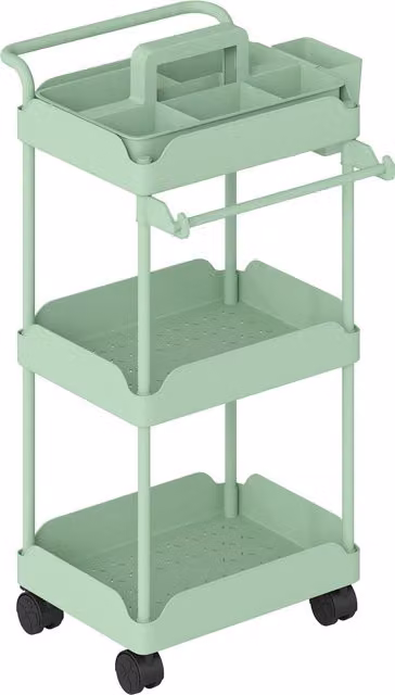 Carrello Ausiliario da Cucina HOMCOM a 3 Livelli con Ceste Estraibili e Ruote, Verde, L 42 cm x P 42,5 cm x H 76 cm