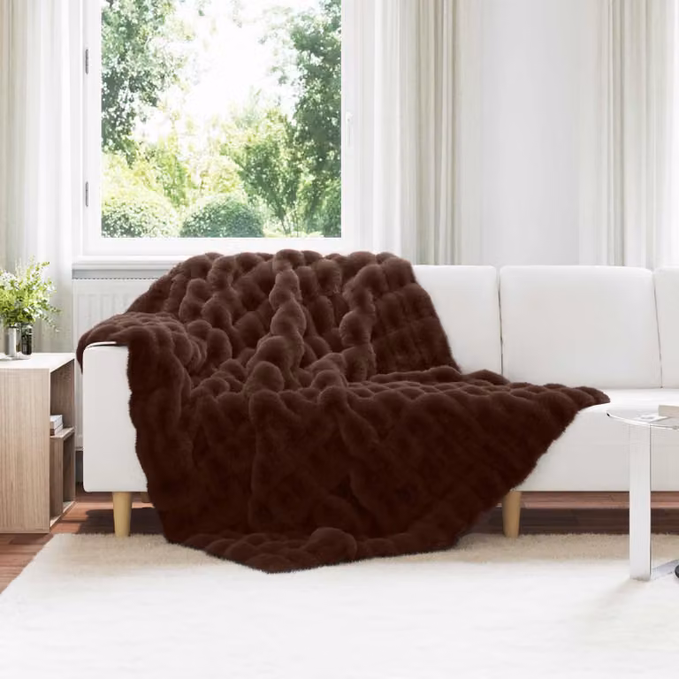 Set di 4 copertine antiscivolo vidaXL Olite in finta pelliccia di coniglio, marrone, L: 220 cm x P: 150 cm