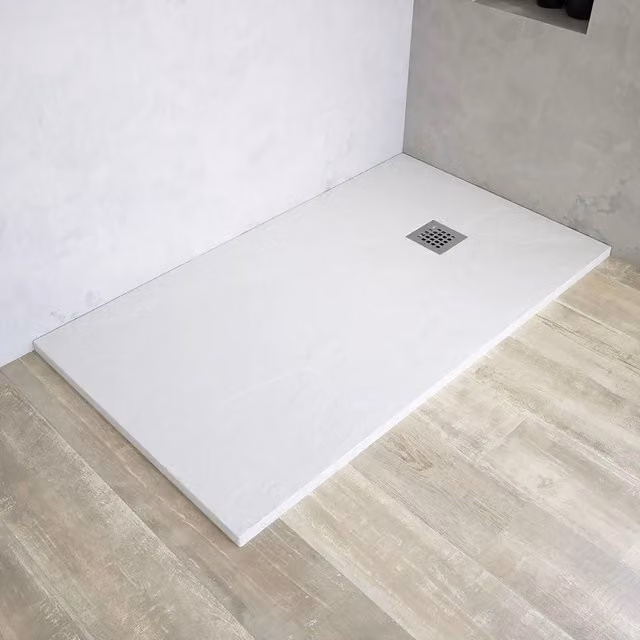 Piatto doccia rettangolare Milos in marmoresina bianca effetto pietra, L: 130 cm, P: 70 cm, H: 3 cm
