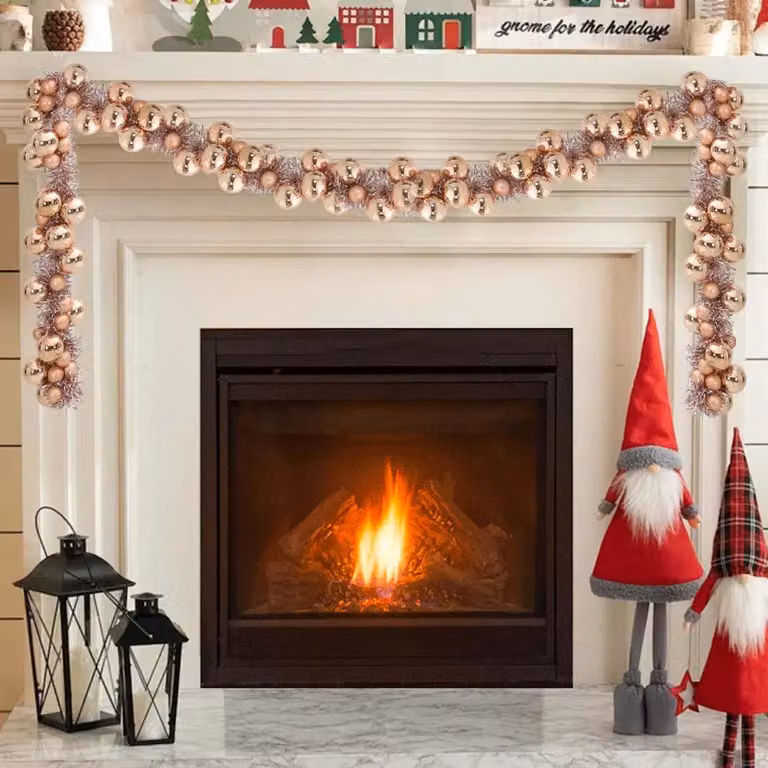 Ghirlanda di Natale con Palline LED vidaXL, Colore Oro Rosa, Lunghezza: 186 cm