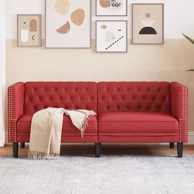 Poltrona Chesterfield a 2 posti vidaXL in similpelle rossa per soggiorno L: 174 cm, P: 74,5 cm, H: 70,5 cm