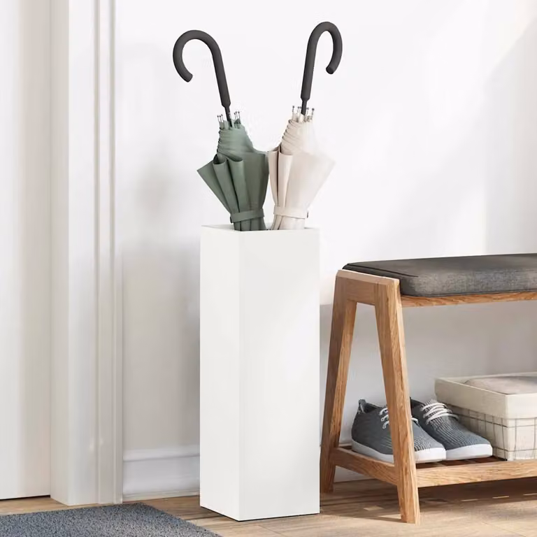 vidaXL Stand per Ombrelli da Pioggia in Metallo Bianco L/P/H: 15,5 x 15,5 x 49 cm